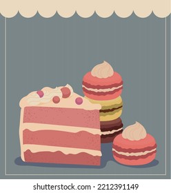 dessert cake and macaroons, vector layout