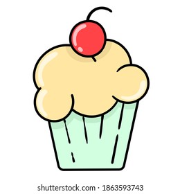 dessert cake sweet food. doodle icon image. cartoon caharacter cute doodle draw