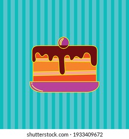 dessert or cake with yellow, pink and brown cream. vector image with blue background on texture