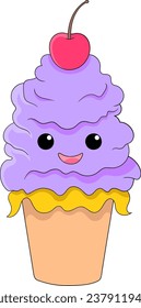 a dessert called ice cream with cone and cute character