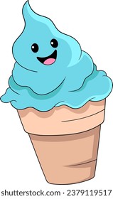 a dessert called ice cream with cone and cute character