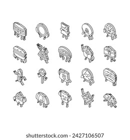 dessert character food cake isometric icons set. cute sweet, funny, happy bakery, chocolate cupcake, cream donut, face candy dessert character food cake color line