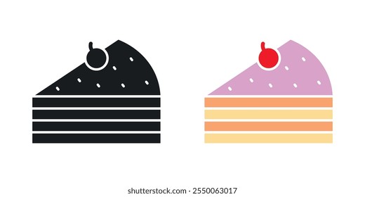 Dessert with cherry icon set in black and colored version