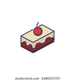 Dessert with cherry line icon. Brownie, sweet, cake. Food concept. Vector illustration can be used for topics like sweet, cafe, confectionery