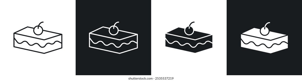 Dessert with cherry vector icon set in black and white. EPS 10 illustration