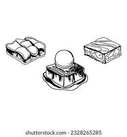 dessert, chocolate, food, isolated, vector, illustration, delicious, sweet, bakery, cake, pastry, tasty, piece, sugar, snack, cocoa, brownie, slice, brown hand drawn doodle illustrations vector set