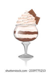 Dessert with chocolate. Ice cream with chocolate. Dessert in a glass.