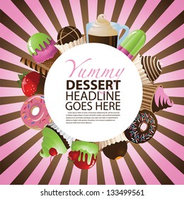 Dessert Circular Background with Copy Space.  EPS 8 vector, grouped for easy editing. No open shapes or paths.