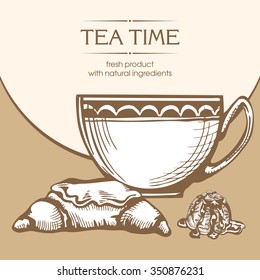 Dessert and coffee or tea. Template for flyers.