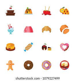 Dessert collection. Colorful flat icon set. Bakery, confectionary, pastry. Sweet food concept. For topics like meal, menu, unhealthy eating