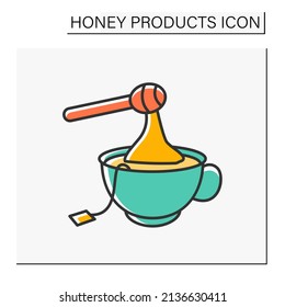 Dessert color icon. Delicious sweet syrup added to tea. Tasty sauce for health. Honey products concept. Isolated vector illustration