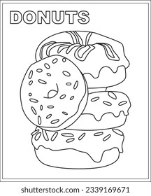 Dessert coloring book page, food coloring book for children