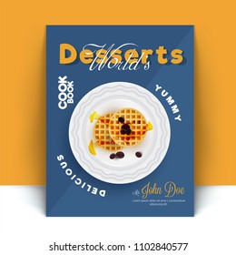 Dessert cook boor or recipe book cover design with apple pie's dessert. 