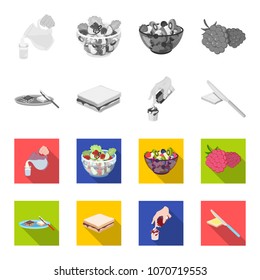 Dessert with cream, a sandwich and other food. Food set collection icons in monochrome,flat style vector symbol stock illustration web.