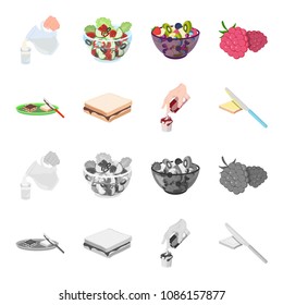Dessert with cream, a sandwich and other food. Food set collection icons in cartoon,monochrome style vector symbol stock illustration web.