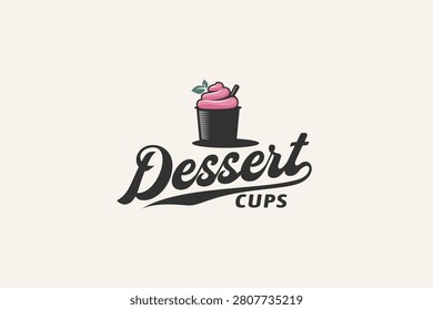 Dessert cup logo with a combination of a delicious dessert cup and beautiful lettering