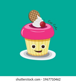 dessert cupcake cartoon illustration isolate on mint green color background.