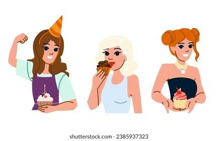 dessert cupcake woman vector. food young, female sweet, happy person dessert cupcake woman character. people flat cartoon illustration