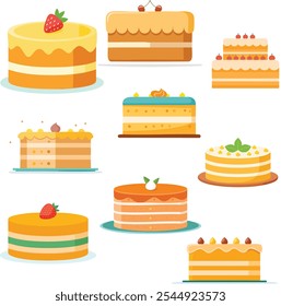 Dessert, delicious cake, cake isometric flat icon collection, cake vector illustration, piece of cake