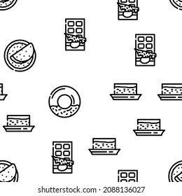 Dessert Delicious Food Vector Seamless Pattern Thin Line Illustration