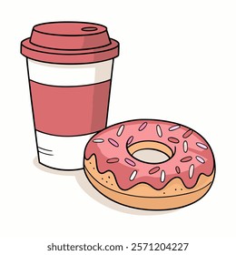 Dessert donut and coffee on white background for decoration