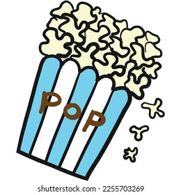 Dessert doodle sweets food on white. Vector illustration. Popcorn