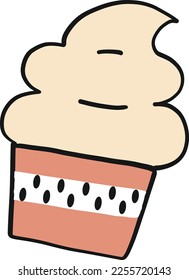 Dessert doodle sweets food on white. Vector illustration. Cupcake