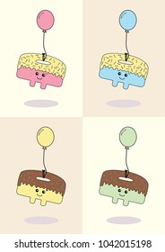 Dessert doughnut character floating with a balloon collection