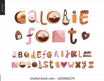 Dessert Font - Modern Flat Vector Concept Digital Illustration Of Temptation Font, Sweet Lettering. Caramel, Toffee, Biscuit, Waffle, Cookie, Cream And Chocolate Letters