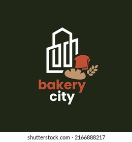 Dessert food with city building, logo design vector symbol icon illustration creative idea