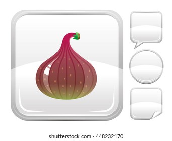 Dessert food icon with fig fruit for season concept - summer gardening or autumn farming harvest. With square and other blank button forms set - speaking bubble, circle, sticker