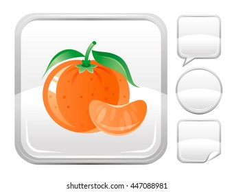 Dessert Food Icon With Mandarin Fruit  For Season Concept - Summer Gardening Or Autumn Farming Harvest. With Square And Other Blank Button Forms Set - Speaking Bubble, Circle, Sticker