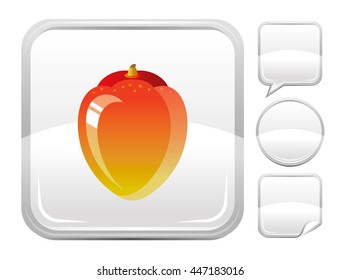 Dessert food icon with mango fruit for season concept - summer gardening or autumn farming harvest. With square and other blank button forms set - speaking bubble, circle, sticker