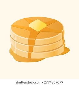dessert food illustration, stack of soft pancakes, japanese pancakes, soufflé pancakes, tall, fluffy, and cloud-like food with butter and honey or syrup on it, for sticker, elements, poster