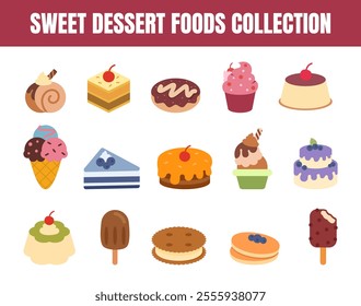 Dessert foods vector illustration set