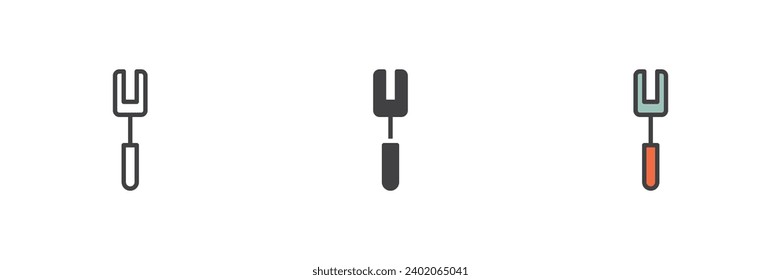 Dessert fork different style icon set. Line, glyph and filled outline colorful version, outline and filled vector sign. Symbol, logo illustration. Vector graphics