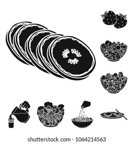 Dessert fragrant black icons in set collection for design. Food and sweetness vector symbol stock web illustration.