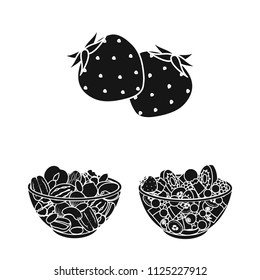 Dessert fragrant black icons in set collection for design. Food and sweetness vector symbol stock web illustration.