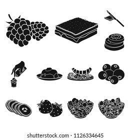 Dessert fragrant black icons in set collection for design. Food and sweetness vector symbol stock web illustration.