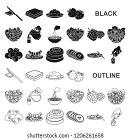 Dessert fragrant black icons in set collection for design. Food and sweetness vector symbol stock web illustration.
