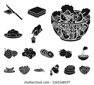 Dessert fragrant black icons in set collection for design. Food and sweetness vector symbol stock web illustration.