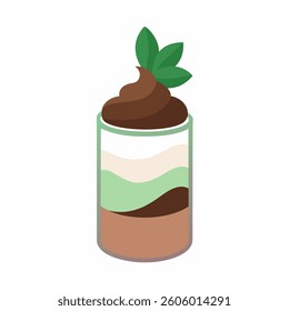 Dessert in glass layered and chocolate coco with leaf vector on white background.