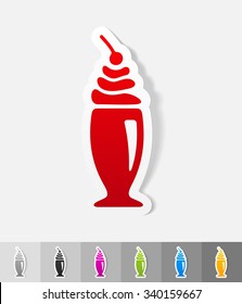 dessert in a glass paper sticker with shadow. Vector illustration