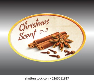 Dessert gourmet spices cardamom christmas scent ribbon badges set isolated on wooden background vector illustration.eps