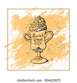 Dessert. Hand drawn sweet ice cream.Page design template.