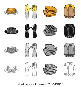 Dessert with honey, gloves of the beekeeper, honeycomb, a barrel of honey. Apiary set collection icons in cartoon black monochrome outline style vector symbol stock illustration web.