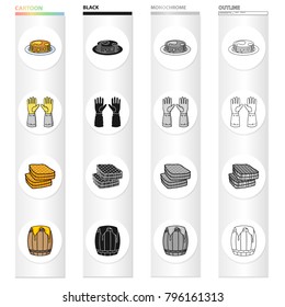 Dessert with honey, gloves of the beekeeper, honeycomb, a barrel of honey. Apiary set collection icons in cartoon black monochrome outline style vector symbol stock illustration web.