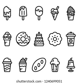 Dessert, ice cream, cake and cookies icon set vector. ice cream, cake, cup, cookies, birthday cake. isolated 96x96 pixel.