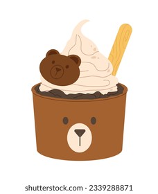 Dessert ice cream sticker concept. Chocolate with cream and wooden stick. Delicacy and gourmet. Candy and sweet food. Cartoon flat vector illustration isolated on white background