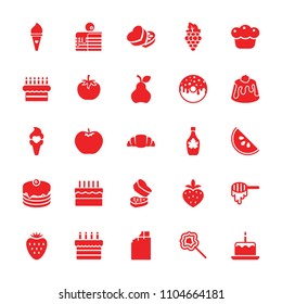Dessert icon. collection of 25 dessert filled icons such as apple, honey, cake with one candle, chocolate, cake, donut, maple syrup. editable dessert icons for web and mobile.